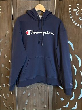 Champion Navy Logo Crewneck Hoodie